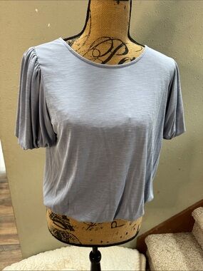 Green Envelope Light Blue Short Sleeve Puff-Sleeve Tee